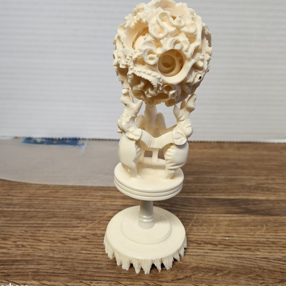 Vintage Chinese Puzzle Ball on Elephant Stand
